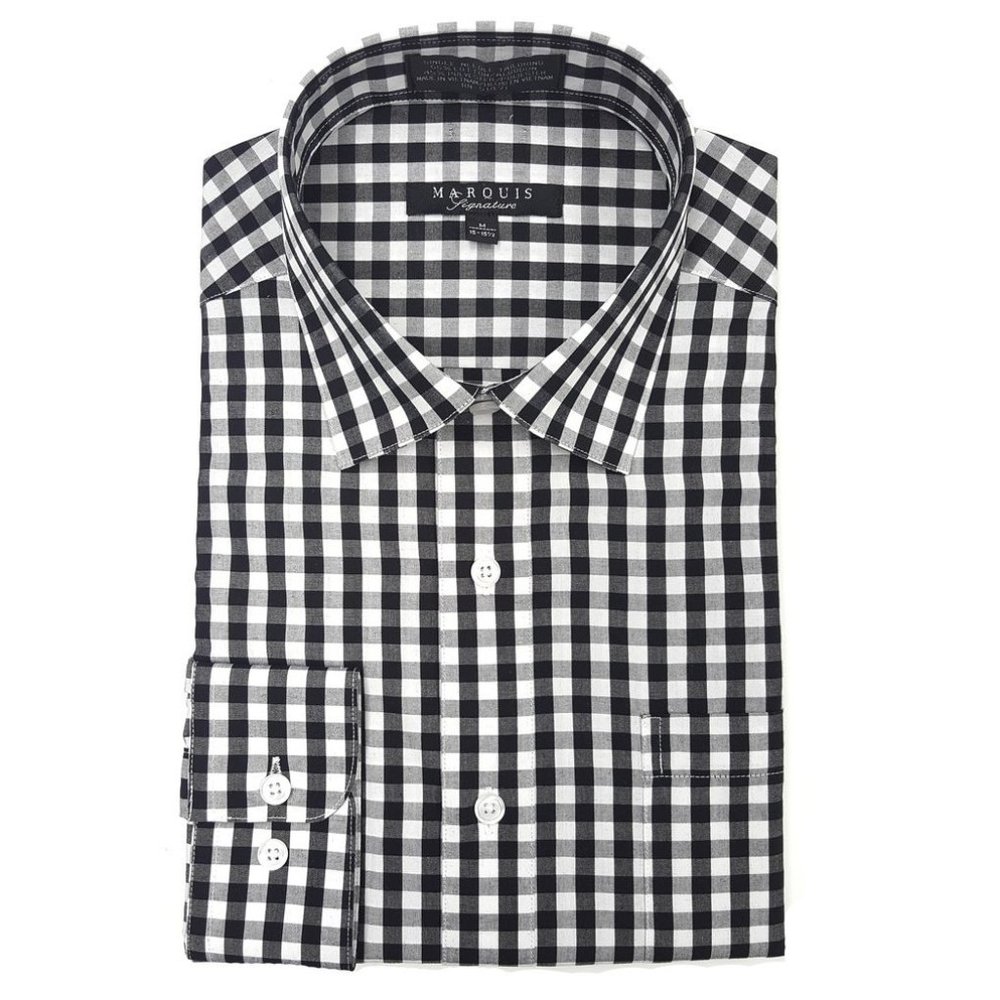 2X Marquis Signature Black Gingham Dress Shirt Long Sleeve Shirt 2XL 18 - 18.5